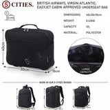 5 CITIES (40x30x10cm) Lufthansa Maximale New and Improved 2025, British Airways, Virgin Atlantic, EasyJet Reisetasche für Kabinengepäck unter dem Sitz, Schwarz
