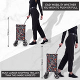 Hoppa Leichter Einkaufstrolley mit 6 Rädern, Premium-Modell 2025, extra groß, 75,6 l Kapazität, Einkaufstrolley, 95 cm, 5,25 kg, Push/Pull (Blattschwarz)