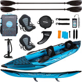 Aqua Spirit Aufblasbares Kajak 2025, 10'5”/13’5”/, 1 oder 2 Personen komplettes Kajak-Set mit Paddel, Rucksack, Doppelhubpumpe und mehr Zubehör, Erwachsene Anfänger, Experten, 3 Jahre Garantie