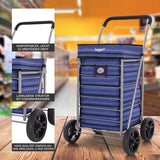 Hoppa Leichtgewichtiger 4-Rädiger Premium 2025 Modell Faltbarer Einkaufswagen Extra Große 64l Kapazität Einkaufswagentasche, 95cm, 4.8kg, Schieb/Zieh Treppensteiger