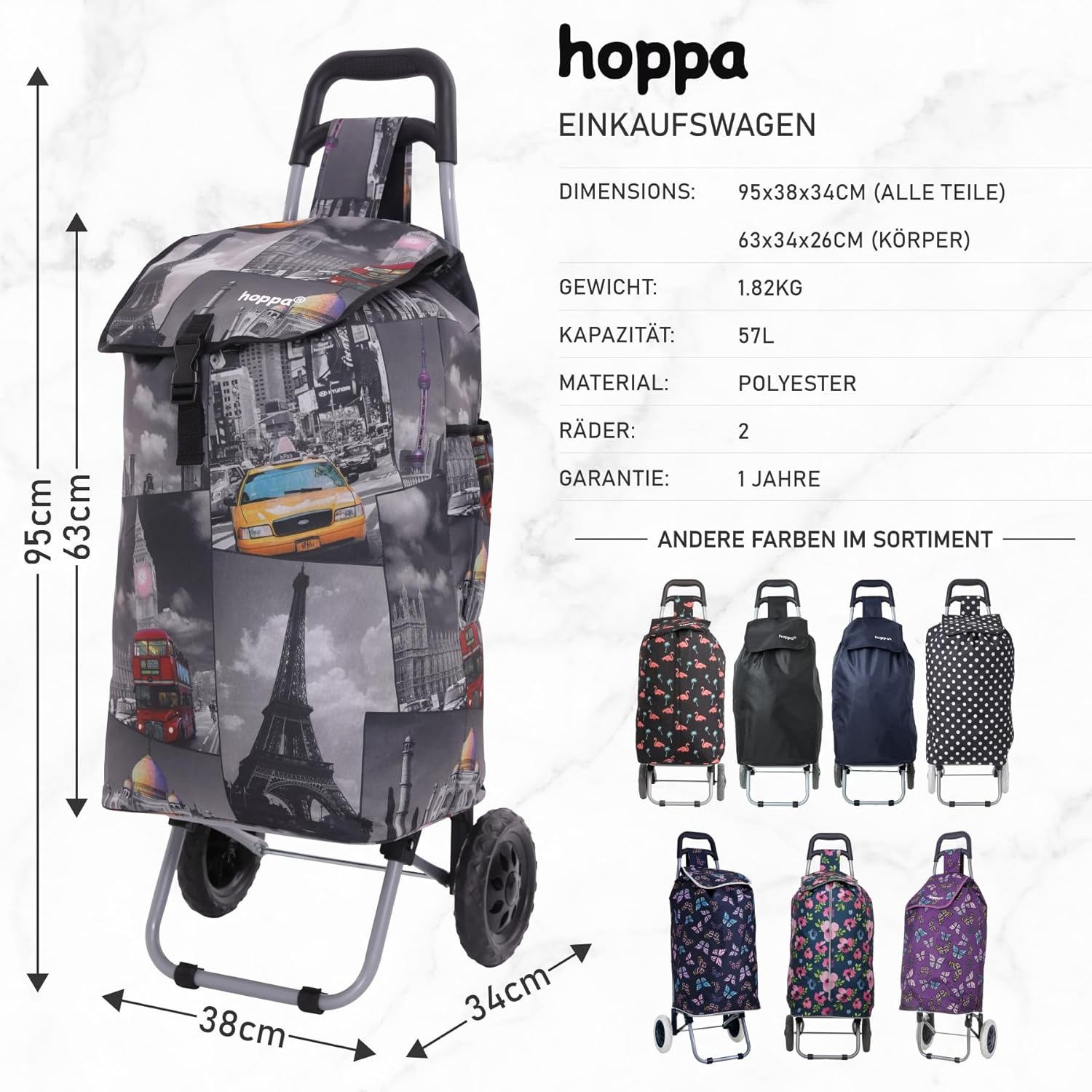 Produktbild von HOMELUX Enkaufstrolley Klappbar, Große Kapaztät, Stabler