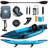 Aqua Spirit Aufblasbares Kajak 2025, 10'5”/13’5”/, 1 oder 2 Personen komplettes Kajak-Set mit Paddel, Rucksack, Doppelhubpumpe und mehr Zubehör, Erwachsene Anfänger, Experten, 3 Jahre Garantie