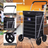 Hoppa Leichtgewichtiger 4-Rädiger Premium 2025 Modell Faltbarer Einkaufswagen Extra Große 64l Kapazität Einkaufswagentasche, 95cm, 4.8kg, Schieb/Zieh Treppensteiger