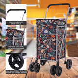 Hoppa Leichter Einkaufstrolley mit 6 Rädern, Premium-Modell 2025, extra groß, 75,6 l Kapazität, Einkaufstrolley, 95 cm, 5,25 kg, Push/Pull (Blattschwarz)
