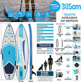 Aqua Spirit Aufblasbares Stand Up Paddle Board SUP Tempo Komplett-Set - 305x81x13cm/320x81x15cm - Erwachsene Anfänger/Experten - mit Rucksack, Leine, Paddel, Wickelauflage und 2 Jahre Garantie