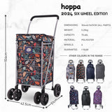 Hoppa Leichter Einkaufstrolley mit 6 Rädern, Premium-Modell 2025, extra groß, 75,6 l Kapazität, Einkaufstrolley, 95 cm, 5,25 kg, Push/Pull (Blattschwarz)