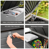 Olsen & Smith 680L/830L MASSIVE Kapazität im Freien Garten Storage Box Kunststoff Schuppen - wetterfest & Sit On mit Holz-Effekt-Truhe