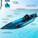 Aqua Spirit Aufblasbares Kajak 2025, 10'5”/13’5”/, 1 oder 2 Personen komplettes Kajak-Set mit Paddel, Rucksack, Doppelhubpumpe und mehr Zubehör, Erwachsene Anfänger, Experten, 3 Jahre Garantie