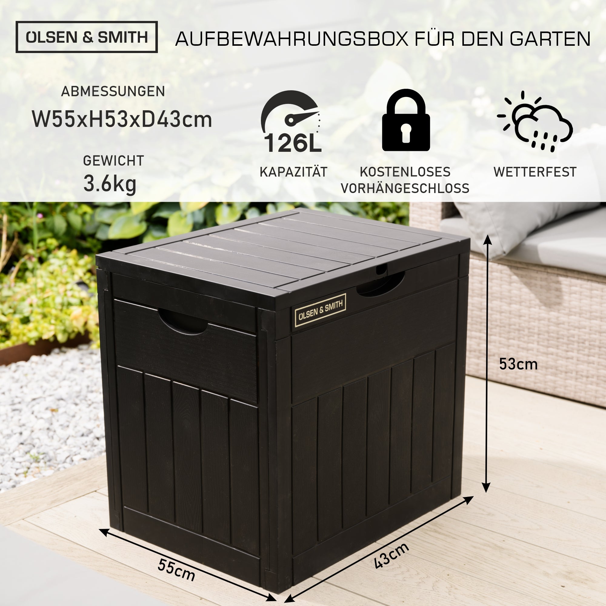garten aufbewahrung kunststoff Olsen & Smith 126L Kapazität Outdoor Garten Kunststoff Aufbewahrungsbo – Packed Direct DE
