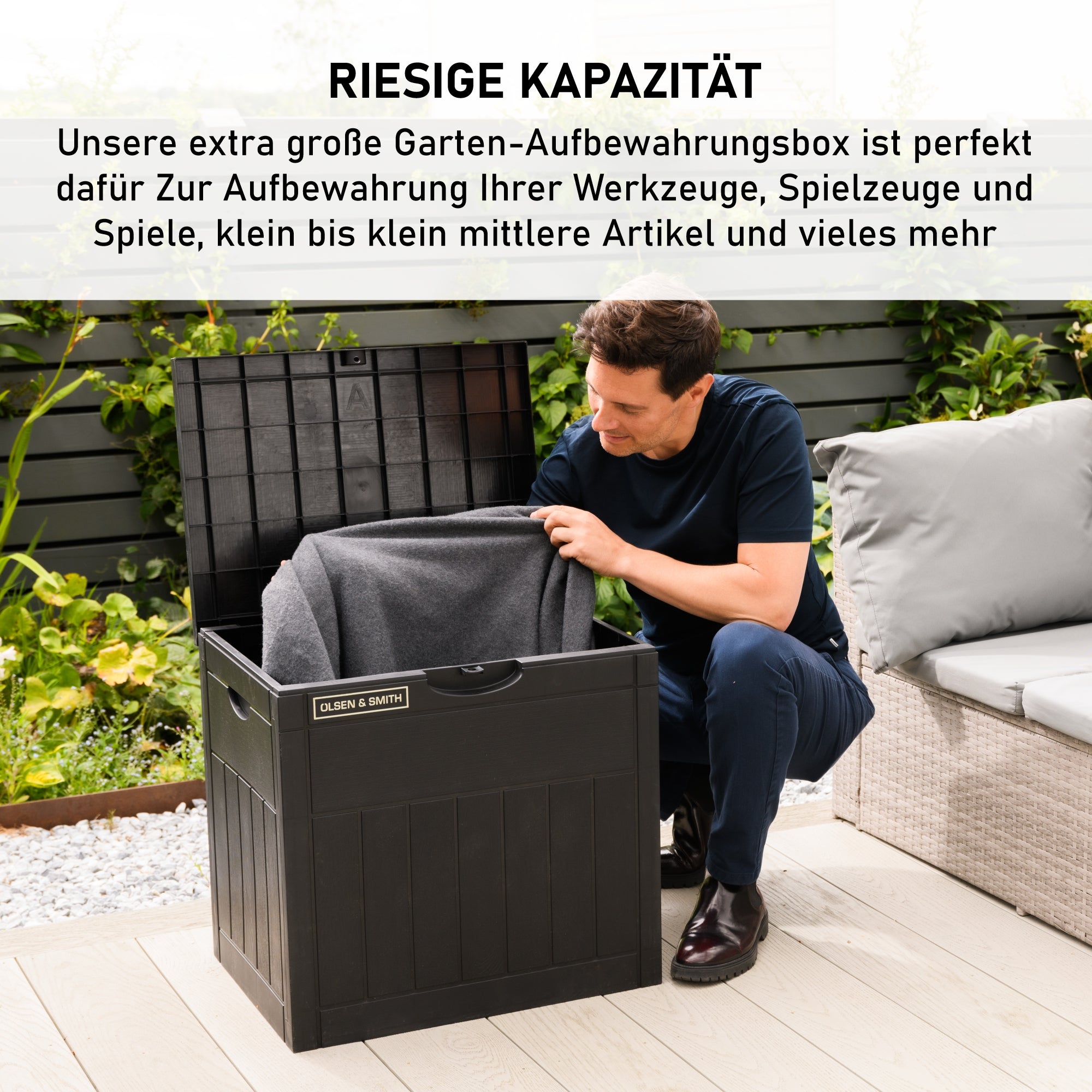 garten kiste aufbewahrung Olsen & Smith 126L Kapazität Outdoor Garten Kunststoff Aufbewahrungsbo – Packed Direct DE