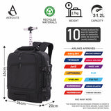 Aerolite Easyjet Rucksack mit 2 Rollen, recycelt, umweltfreundlich, mit ausziehbarem Griff, Reisegepäck, 45 x 36 x 20 cm, 10 Jahre Garantie, Schwarz , Rucksack - Aerolite DE