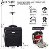 Aerolite Koffer Handgepäck Passend für easyJet 45x36x20 Neu 2025 Handkabine Gepäck Untersitztasche Trolley Tasche Bordgepäck Leichte mit 2 Rollen 5 Jahre Garantie, 42x35x20cm 28L, Schwarz