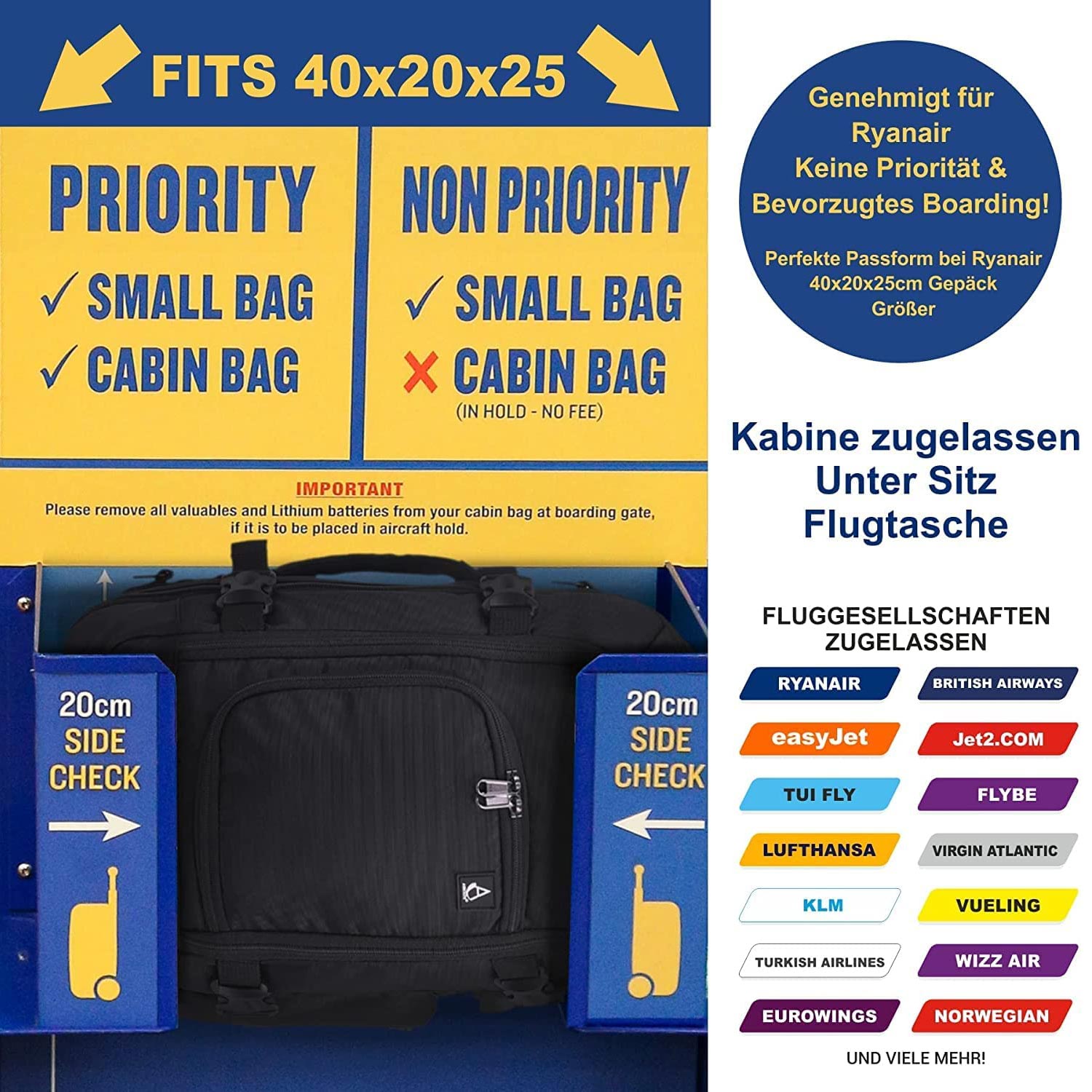 reiserucksack ryanair Aerolite Neu 2025 Ryanair 40x20x25 Maximale Größe Handkabinengepäck Ha – Packed Direct DE