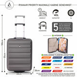 Aerolite Ryanair Reisekoffer mit 2 Rädern, maximale Zulassung, 40 l, Hartschale, 55 x 40 x 20 cm, auch zugelassen für easyJet, Jet2 und mehr - Aerolite DE