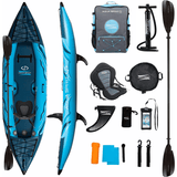 Aqua Spirit Aufblasbares Kajak 2025, 10'5”/13’5”/, 1 oder 2 Personen komplettes Kajak-Set mit Paddel, Rucksack, Doppelhubpumpe und mehr Zubehör, Erwachsene Anfänger, Experten, 3 Jahre Garantie