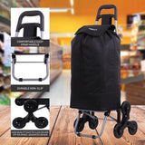Hoppa Leichter Treppensteiger-Einkaufstrolley, 6 Räder, Modell 2025, zusammenklappbar, groß, 47 l Kapazität, zusammenklappbar, Einkaufswagentasche, 95 cm, 2 kg, Push/Pull mit 1 Jahr Garantie (schwarz)