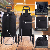 Hoppa Leichter Treppensteiger-Einkaufstrolley, 6 Räder, Modell 2025, zusammenklappbar, groß, 47 l Kapazität, zusammenklappbar, Einkaufswagentasche, 95 cm, 2 kg, Push/Pull mit 1 Jahr Garantie (schwarz)