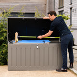 Olsen & Smith 680L/830L MASSIVE Kapazität im Freien Garten Storage Box Kunststoff Schuppen - wetterfest & Sit On mit Holz-Effekt-Truhe